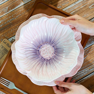 מפעל ישירות למכור כלי שולחן קרמיקה פרח אדום יצירתי קרמי עוגה צלחת ארוחת ערב פשוטה - Product Image 2