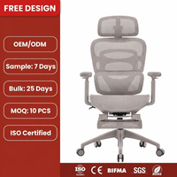 Chaise de bureau ergonomique haut de gamme en maille avec repose-pieds, accoudoirs 5D, support lombaire à ailettes et dossier haut pour cadre dirigeant