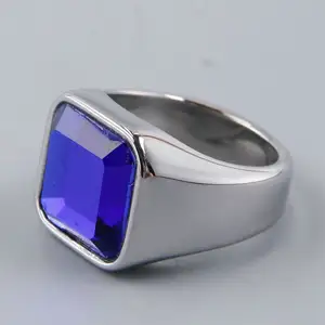 Customized Factory Bulk Personality Trend Ring Inlaid Multi-color Gemstone Stainless Steel Large Unisex Men Ring