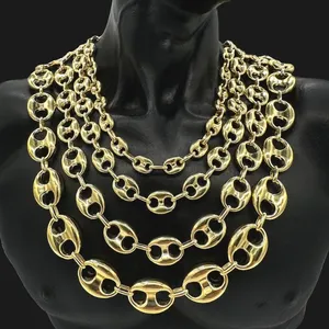 Factory Wholesale 18k Gold Plated Mariner Chain Puffed Anchor Necklace 316l Stainless Steel Coffee Bean Chain Pig Nose Necklace