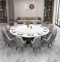 Table à manger ronde moderne à finition brillante avec plateau central rotatif en pierre frittée pour restaurants, 12 places, 16 chaises, utilisation en salon