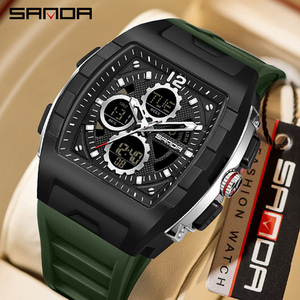 Reloj Digital SANDA 3391 con Forma de Tonneau, Doble Pantalla, Función de Cuenta Regresiva y Alarma, 3 Zonas Horarias, Luminoso e Impermeable - Product Image 5