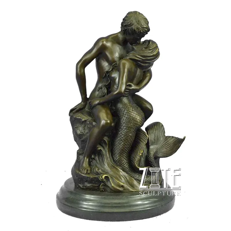 Estatua de bronce de tamaño real personalizada para mujer y hombre, escultura de sirena