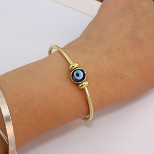 Ba1085 2024 Mode Bescherming Sieraden 18K Verguld Messing Lampwerk Blauw Grieks Boze Ogen Kralen Open Manchet Armband Armbanden - Product Image 2