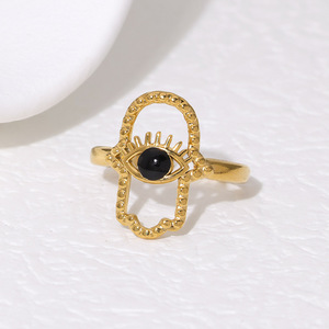 PVD 18k позолоченное кольцо из нержавеющей стали с эмалью - Product Image 1