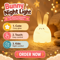 Lampe LED USB à capteur tactile en forme de lapin, mignonne lampe de chevet, lampe de table tactile, veilleuse pour enfants, veilleuse pour chambre d'enfant