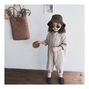 Combinaison bébé unisexe <span class=keywords><strong>en</strong></span> lin tissé, couleur unie, décontractée, à manches longues et boutons, pour l'automne - Product Image 3