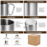 Mug de camping HC Wholesale en acier inoxydable 201, 280 ml, double paroi brossée, résistant aux chutes, pour l'extérieur, OEM ODM, usine, lot de 5 pièces