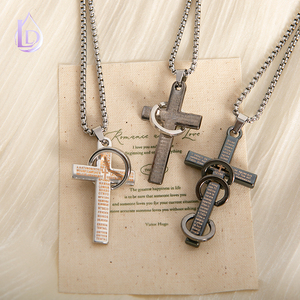 สร้อยคอแฟชั่นแบบยูนิเซ็กซ์ สแตนเลสสตีล ประดับคริสตัล ลายกากบาท พร้อมแหวนในตัว ดีไซน์ทนทาน สายเชื่อมต่อแบบโซ่ สร้อยคอแฟชั่นสไตล์ <span class=keywords><strong>Choker</strong></span> - Product Image 1