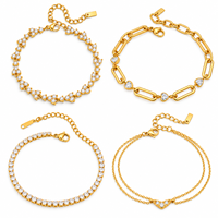 Bracelet en acier inoxydable plaqué or 18 carats PVD, cœur en zircon blanc, chaîne à fermoir, réglable, hypoallergénique, bijoux pour femmes
