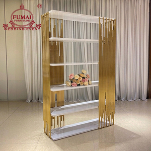 Gold <b>Modern</b> Backdrop Storage Rack with Glass/MDF for Wedding and Wine Use - Product Image 1
