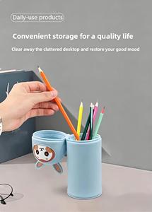 Cross-border Creative Stationery Gift Cartoon Cute Circle Pencil Case Stationery Organizer Washable Silicone Pen Holder - Product Image 3