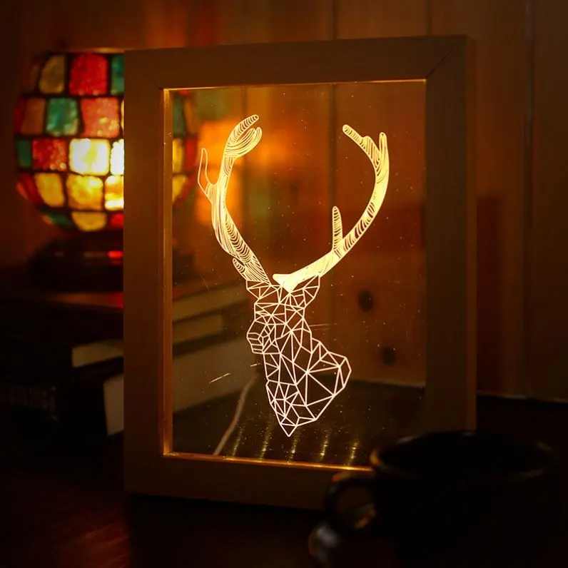 Beste Kwaliteit 3D Houten Fotolijst Led Acryl Night Lights Slaapkamer Lamp