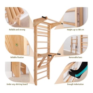 Barres murales multifonctionnelles en bois pour entraînement <span class=keywords><strong>de</strong></span> force et étirements, type échelle suédoise, pour <span class=keywords><strong>salle</strong></span> <span class=keywords><strong>de</strong></span> <span class=keywords><strong>sport</strong></span> à domicile - Product Image 3