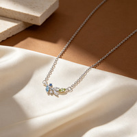 Collier en argent S925 motif feuille et vigne, serti de zircone cubique bleu-vert taille marquise, bijoux fins en gros
