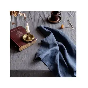 Stone Washed Blue Linen Tablecloth 100% linen Plain colors Table Cover Pure Linen Fabric