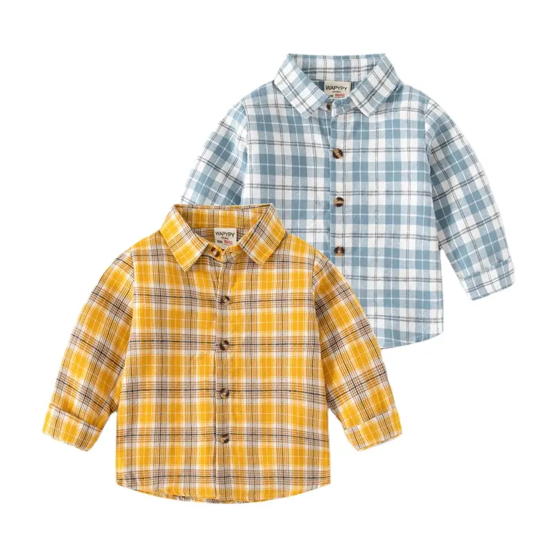 Sunny Baby Children's Long Sleeve Shirts Wholesale 2022 New Autumn Boys Plaid Shirts Baby Casual Brushed Square Neck Tops