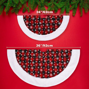 Gonna per Albero di Natale a Quadri Buffalo Plaid con Fiocchi di <span class=keywords><strong>Neve</strong></span>, Colorata, 24/36 Pollici, Lussuosa, Nera e Rossa, con Motivo a Fiocchi di <span class=keywords><strong>Neve</strong></span> - Product Image 5