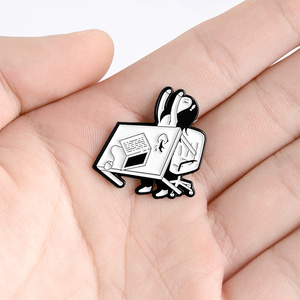 Pin de esmalte personalizado con diseño 'Tired of Working', broches en blanco y negro, insignia 'Crashing Girl' para solapa de camisa y bolso, joyería de dibujos animados, regalo para amigos - Product Image 4