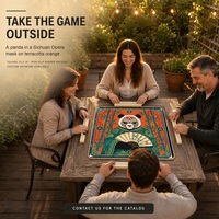 Tapis de Mahjong Pliable en Caoutchouc Facile à Nettoyer, Style Illustration Tendance Nationale, Vente en Gros pour Table de Casino