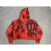 Sweat-shirt à capuche graphique délavé personnalisé pour homme, style Y2K, streetwear oversize, fermeture éclair, vente en gros, fabricant OEM