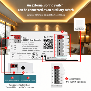 Contrôleur LED RGBCCT intelligent Matter WIFI 20A Max, compatible Matter <span class=keywords><strong>Threed</strong></span> 5-24V, matériau PC ignifuge pour Alexa Google Home Kit App - Product Image 2