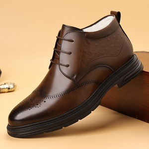 Botas Martin para Hombre, de Invierno, de Cuero, con Cordones, Punta Redonda, Suela de Goma Antideslizante, Forro de Felpa, Zapatos Casuales de Negocios - Product Image 1