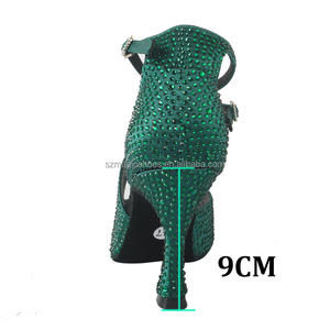 Новое поступление, латинские танцевальные туфли, темно-зеленые женские танцевальные туфли со стразами на каблуке, замшевые летние туфли с мягкой подошвой - Product Image 6