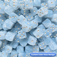 Dés de jeu en résine nacrée bleue scintillante haut de gamme, personnalisés, 16 mm, D6, ensemble de dés en résine, coins arrondis avec points métalliques
