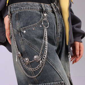 โซ่คล้องกางเกงโลหะหลายชั้นลายหัวกะโหลก สีเงินทิเบต สไตล์ฮิปฮอป  สำหรับตกแต่งกางเกงยีนส์ลำลอง - Product Image 2