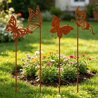 Décorations de jardin en métal rouillé en forme de papillon avec ailes découpées pour pelouse et patio