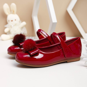 Chaussures plates de princesse pour fille en cuir verni bordeaux de luxe avec boucle et nœud Mary Jane - Product Image 2