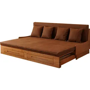 2024 YOUTAI tempat tidur sofa tarik gaya Cina, tempat tidur sofa dengan penyimpanan kayu konversi untuk ruang tamu