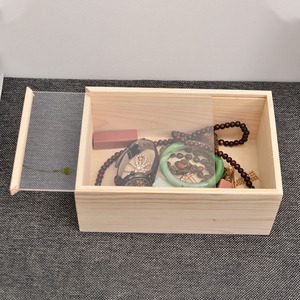 Boîte d'affichage de bijoux Rectangle en bois de pin inachevé avec couvercle coulissant en acrylique Vitrine de souvenir en bois multifonctionnelle - Product Image 2