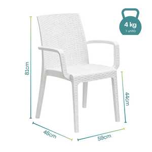 Sedie impilabili da esterno effetto rattan bianco con braccioli 59x57x86 cm - Product Image 2