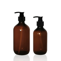Grosir 100ml 250ml 450ml 8oz 16oz botol sampo plastik Cuci tangan Losion kosmetik Amber bulat kosong dengan Pompa