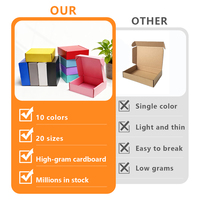 Boîte d'expédition multicolores en stock, prête à être expédiée, carton pliable de tailles assorties pour les marques de commerce électronique et l'emballage de livraison rapide