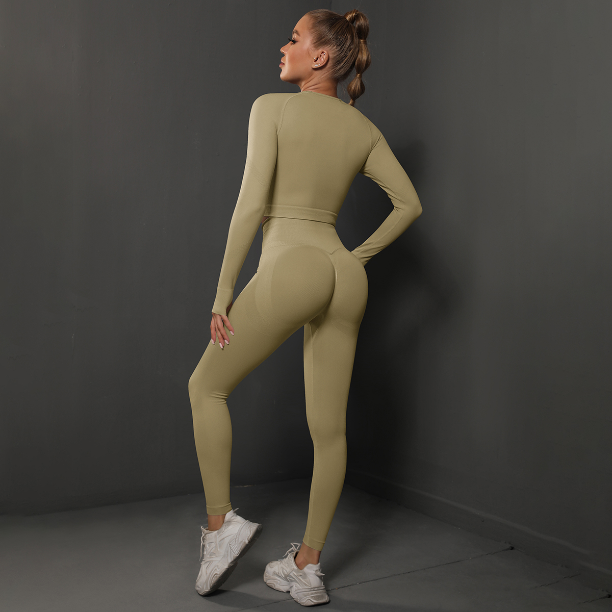 Active Women's Long Sleeve Gym Tops Breathable Athletic Yoga Apparel Solid Pattern Fitness Clothes