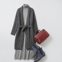 Cardigan en cachemire pur pour femme, manteau en tricot de cachemire, robe avec ceinture