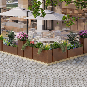 Outdoor Wrought Iron Flower Troughs <b>Square</b> <b>Combination</b> Metal Planters For Shopping Mall Minimalist Design - Product Image 1