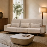 Holz-Armlehne 2600mm Breites Quadratisches Armlehnen-Design Stoff-Leder Maßgefertigtes Dreisitzer-Sofa für Wohnzimmer Apartment Showflat