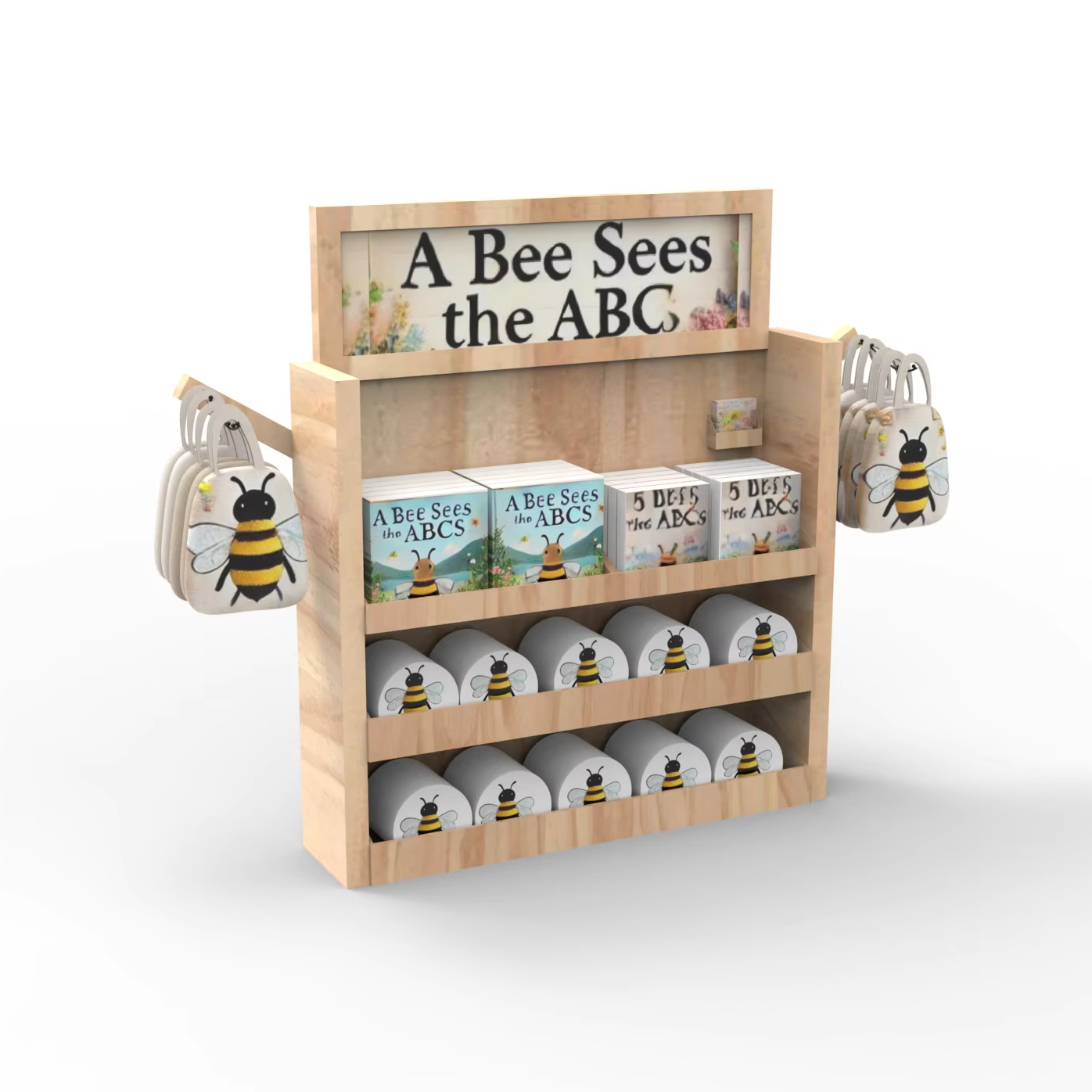 Apache Customized Souvenir Badge Wooden Sticker Display Stand Post Card Book Display Racks for Retail Book Shop