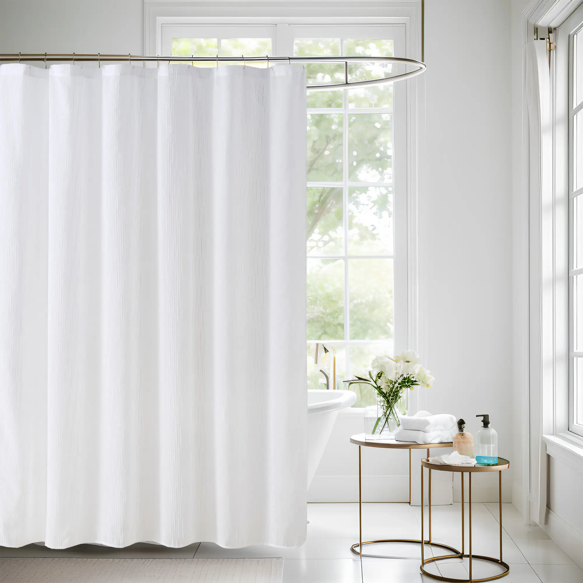 Vente chaude coton gris et blanc imperméable 72x72 pouces solide Long rideau de douche pour salle de bain élégante maximaliste