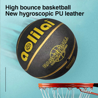 Ballon de basketball classique noir et or en caoutchouc épaissi, imperméable, pour l'entraînement sportif quotidien sur le campus