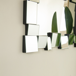 Reage <b>Mirror</b> 30'' Wall-mounted Geometric Square Spliced PU Art Decorative <b>Mirror</b> for Bathroom Bedroom Living Room - Product Image 4