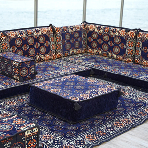 Siège de sol avec coussin de canapé-lit <span class=keywords><strong>futon</strong></span> sectionnel en forme de U arabe bleu marine personnalisable avec fonction rembourrée - Product Image 2