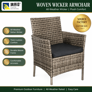 Fauteuil de patio extérieur en rotin PE, chaise longue moderne avec coussin anthracite et tressage <span class=keywords><strong>gris</strong></span> beige, pour <span class=keywords><strong>jardin</strong></span> - Product Image 3