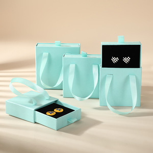 Boîte à tiroir carrée pour bijoux, avec logo personnalisé bleu, boîte cadeau en papier spécial, boîte à bijoux de luxe, petite boîte d'emballage pour bijoux - Product Image 1