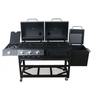 American Style Outdoor Garden Barbecue Grill Supplier Camping Tool Stainless Steel Gas BBQ Grill Trolley