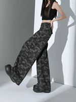Jeans camouflage taille haute personnalisés pour femmes, coupe ample et large avec fermeture éclair, collection automne, grandes tailles